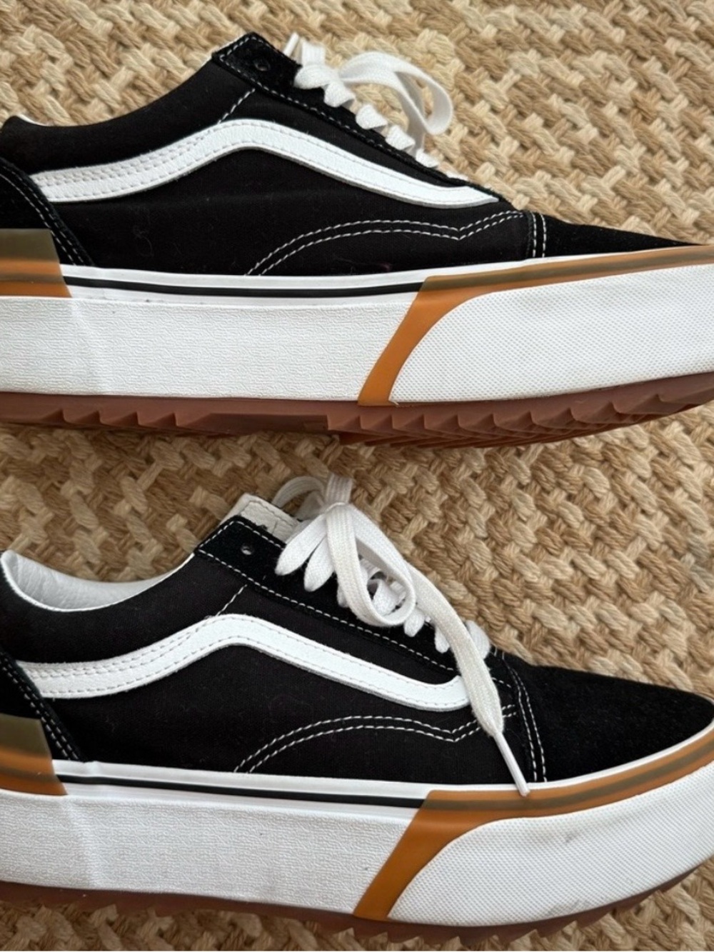 Vans Old Skool Stacked Black White Gum Canvas Platform Sneakers Shoes-Womens 7.5 - Picture 3 of 5
